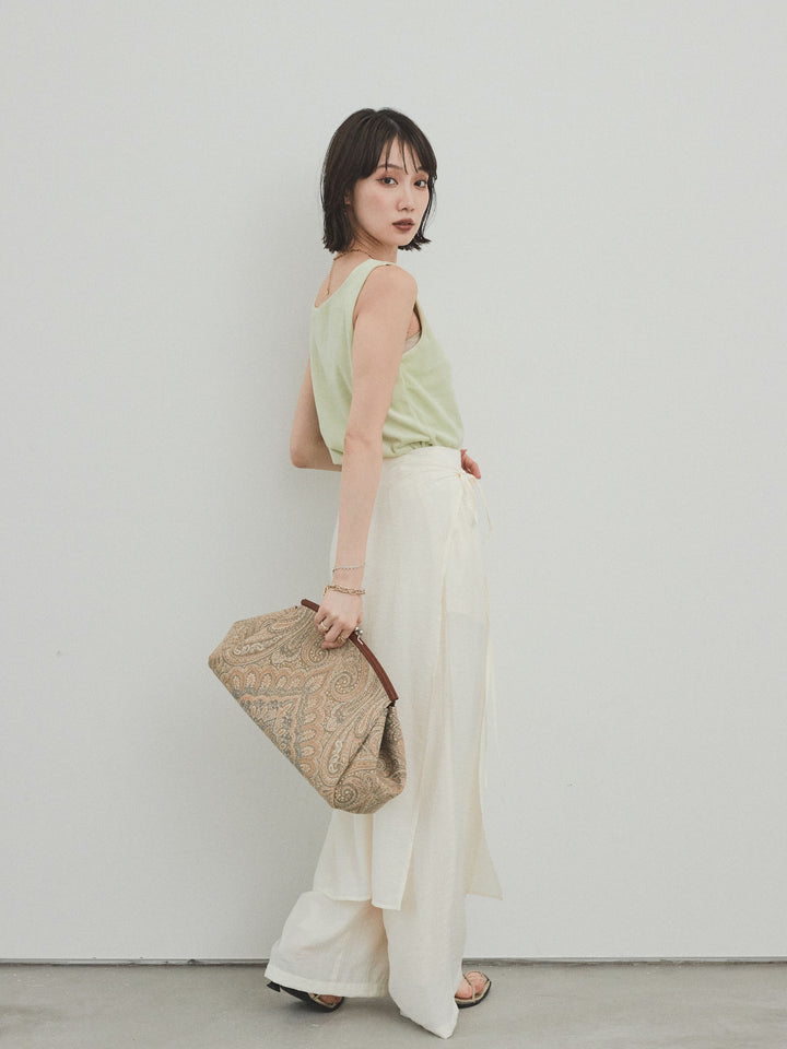 [予約]ワッシャーサテンレイヤードスカートパンツ/アイボリー