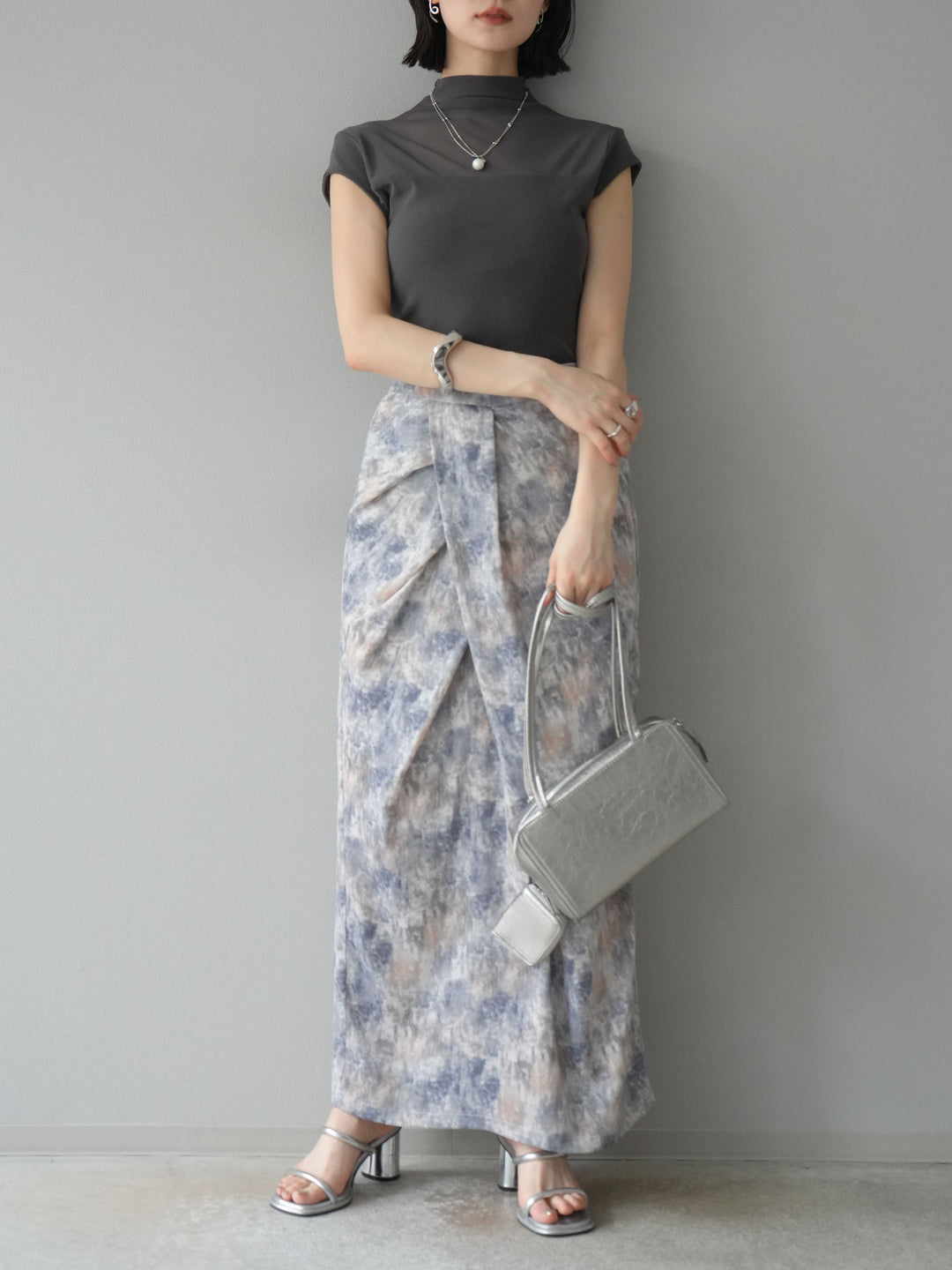 [予約]水彩アートタックIラインスカート/ラベンダー