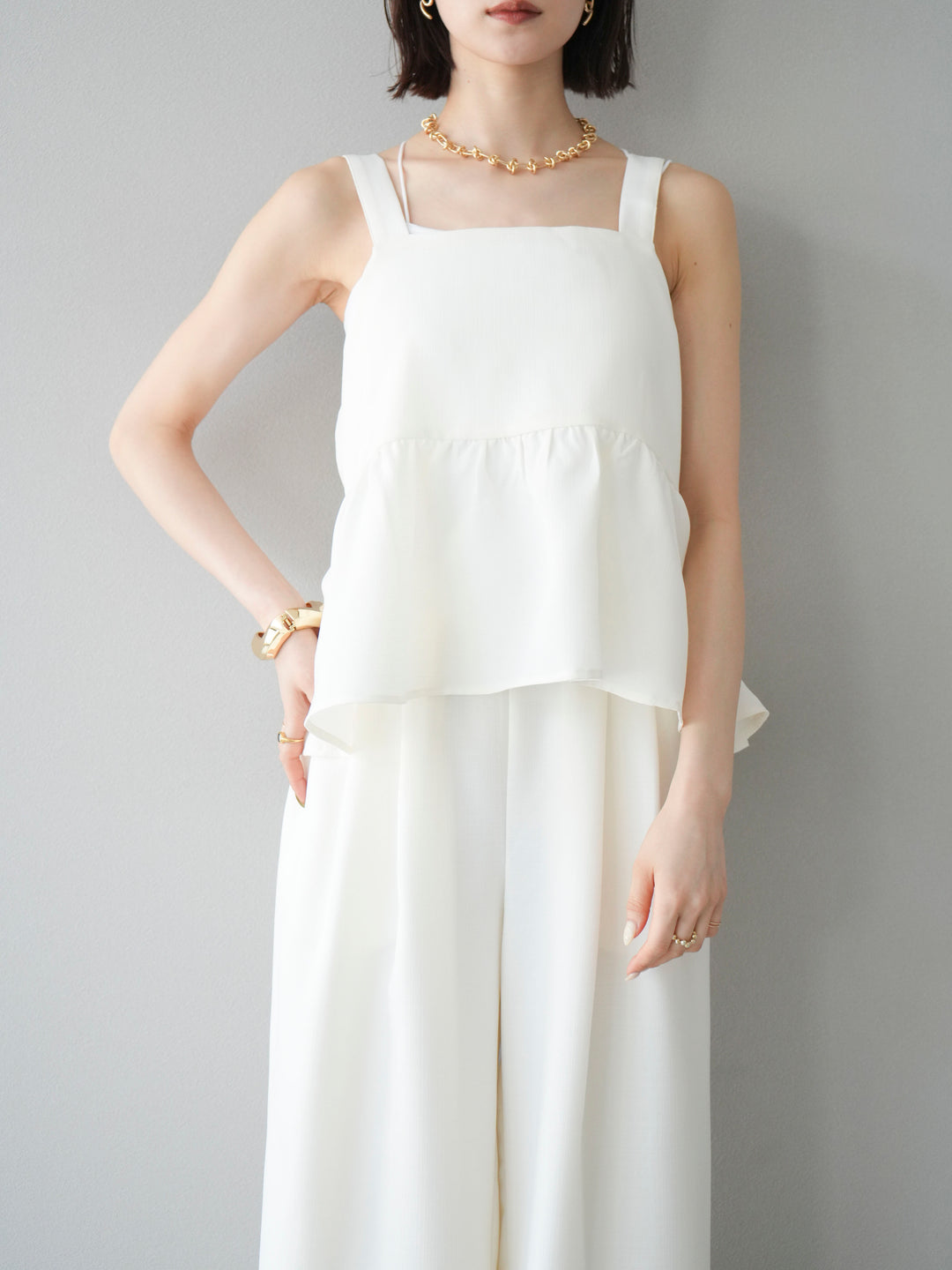 [SET]リネンライクビスチェ+リネンライクイージーワイドパンツ(2set)