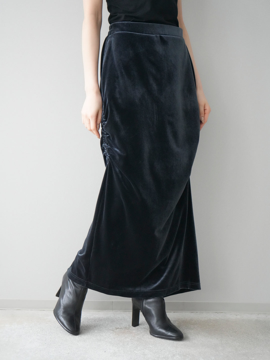 [予約]ギャザーベロアスカート/navy