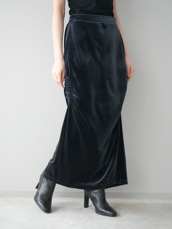[予約]ギャザーベロアスカート/navy