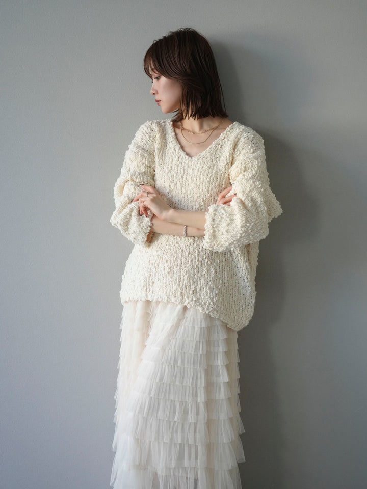 [予約]メランジポコポコニットプルオーバー/ivory