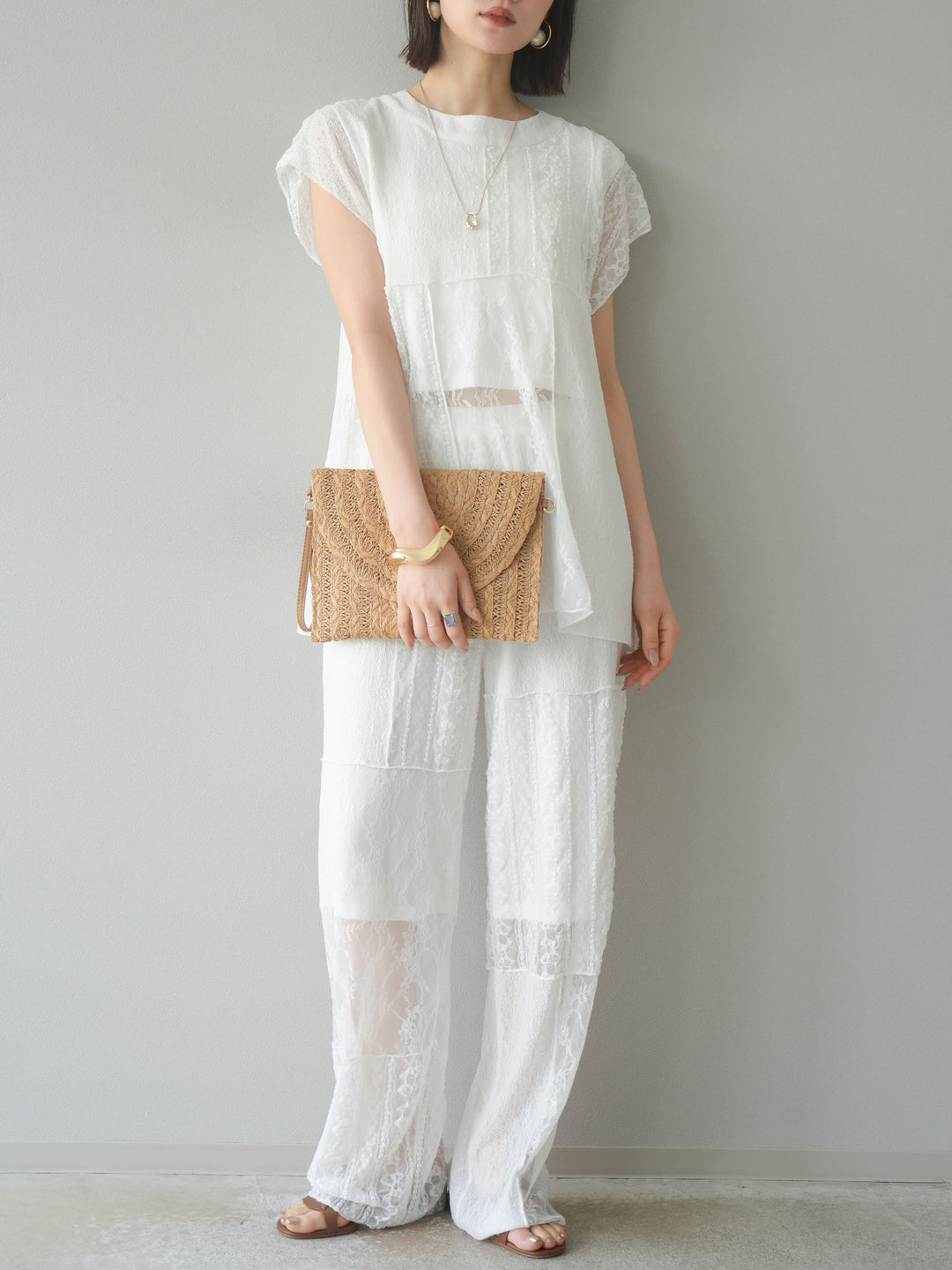 【預購】拼布蕾絲法式套頭衫/白色