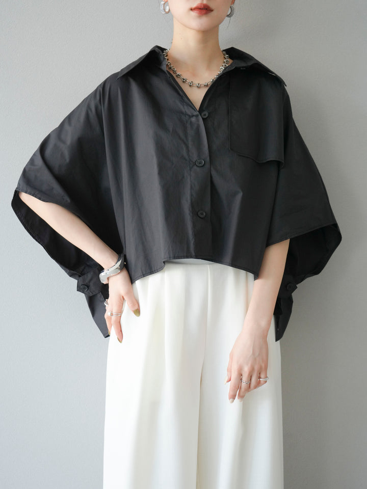 [SET]ポンチョショートシャツ+リネンライクイージーワイドパンツ(2set)