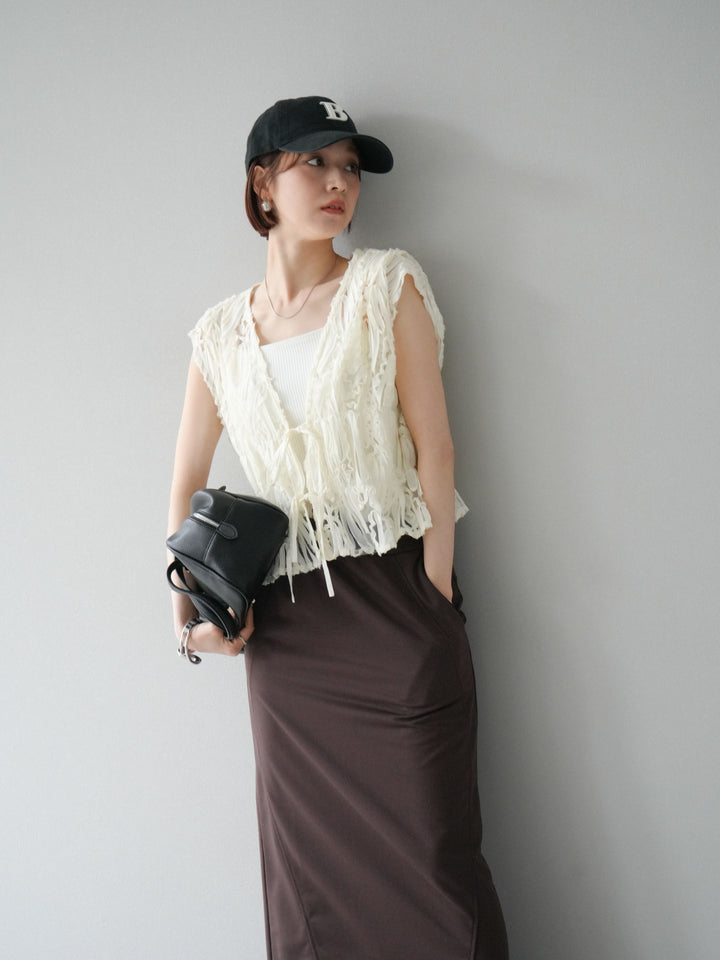 [予約]ジャガードレースリボントップス/アイボリー