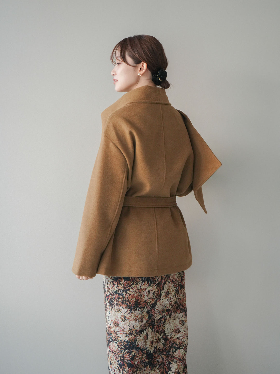 [予約]ストールデザインショートコート/camel