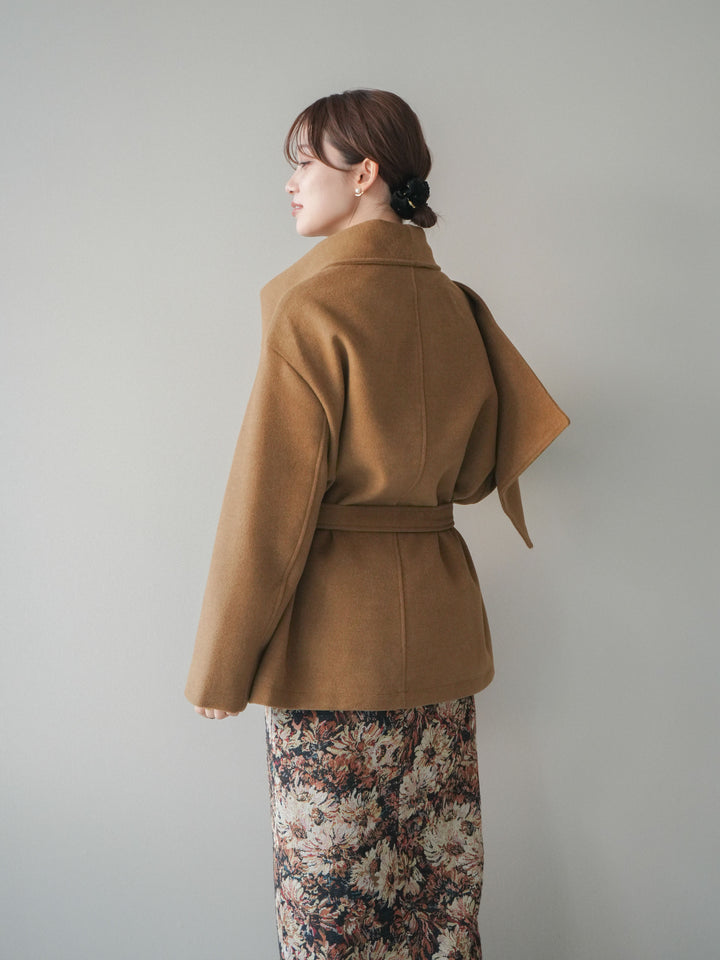 [予約]ストールデザインショートコート/camel