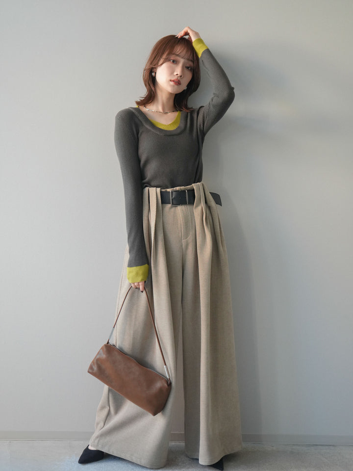 [予約]ベルトデザインループコールテンワイドパンツ(ベルト付き)/beige