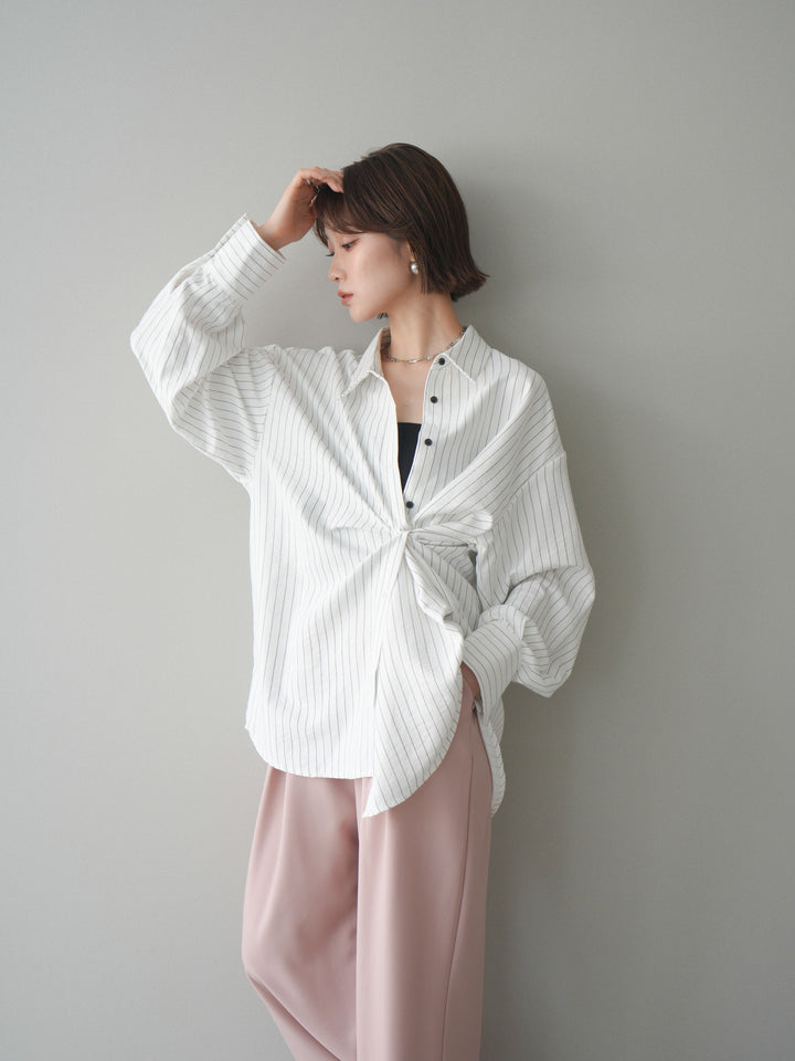 [SET]2WAYカシュクールストライプブラウス+ベルト付キーホルダーモチーフワイドパンツ(2set)