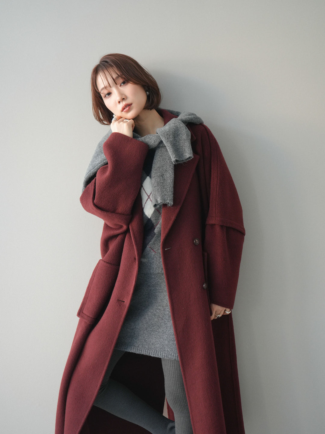 [20%オフ]カシミヤ100%ダブルブレストロングコート/red