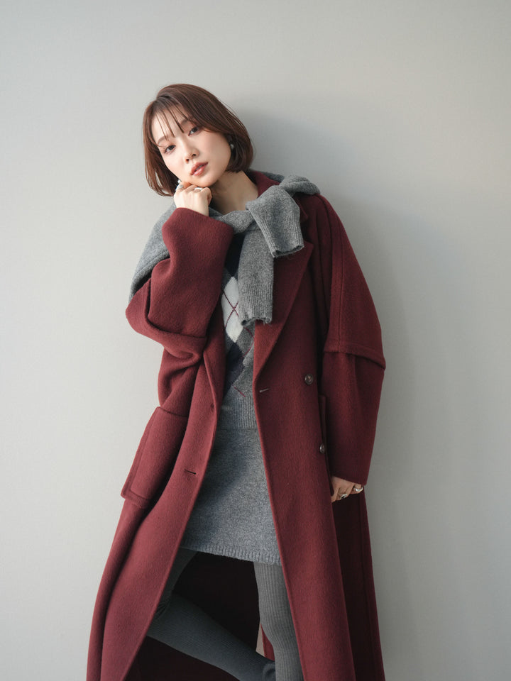 [20%オフ]カシミヤ100%ダブルブレストロングコート/red