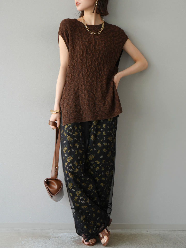 [予約]ブーケプリントタックパンツ/ブラック