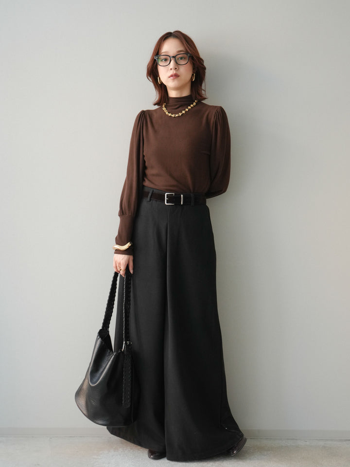 [予約]ベルト付きフロントタックワイドパンツ/black