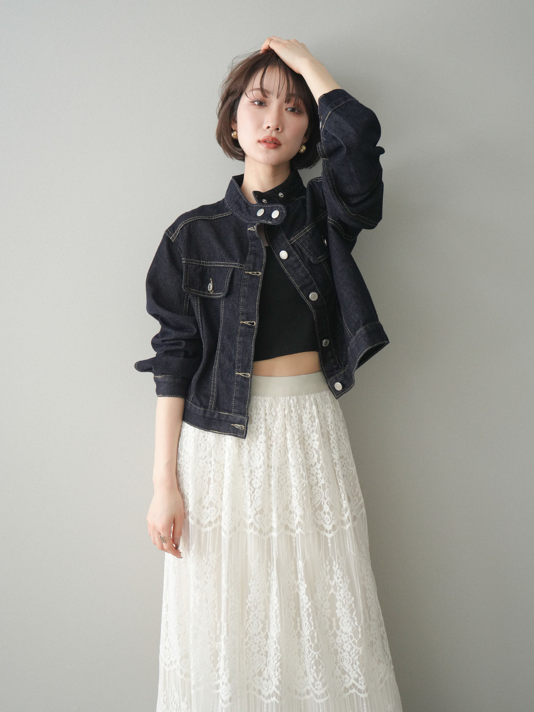 [予約]スタンドカラーコンパクトデニムジャケット/darkblue