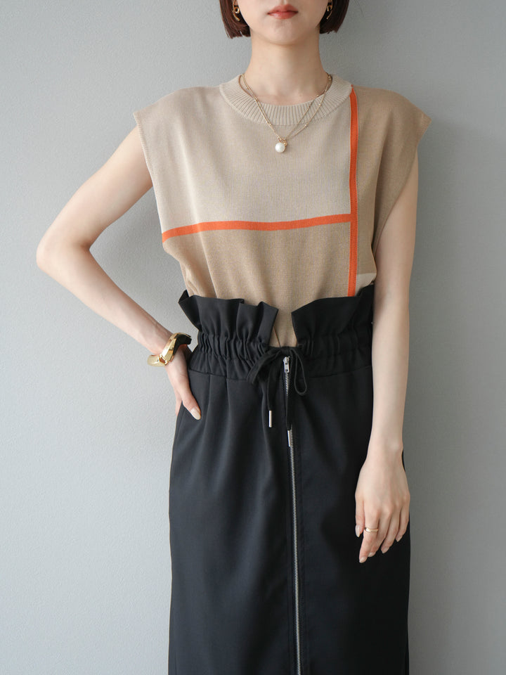 [予約]配色ノースリーブニットプルオーバー/ベージュ