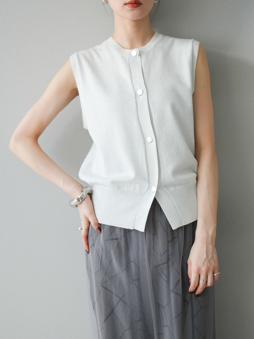 【預購】金銀線針織背心/白色