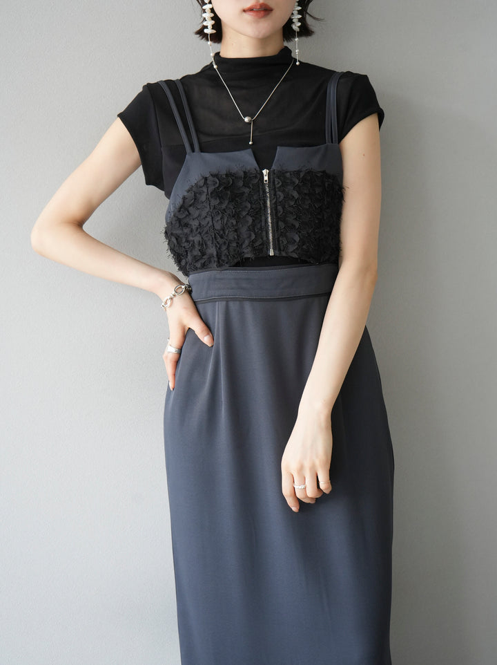 [Pre-order] Jacquard bustier design dress/charcoal