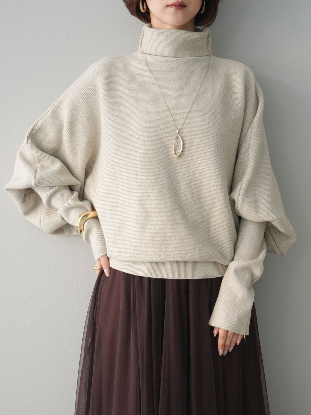 [予約]ボリュームドルマンタートルニットプルオーバー/ivory