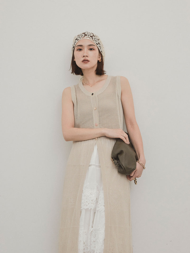 [套裝] 什錦紐扣針織長背心 + 什錦紐扣針織長背心 (2套)