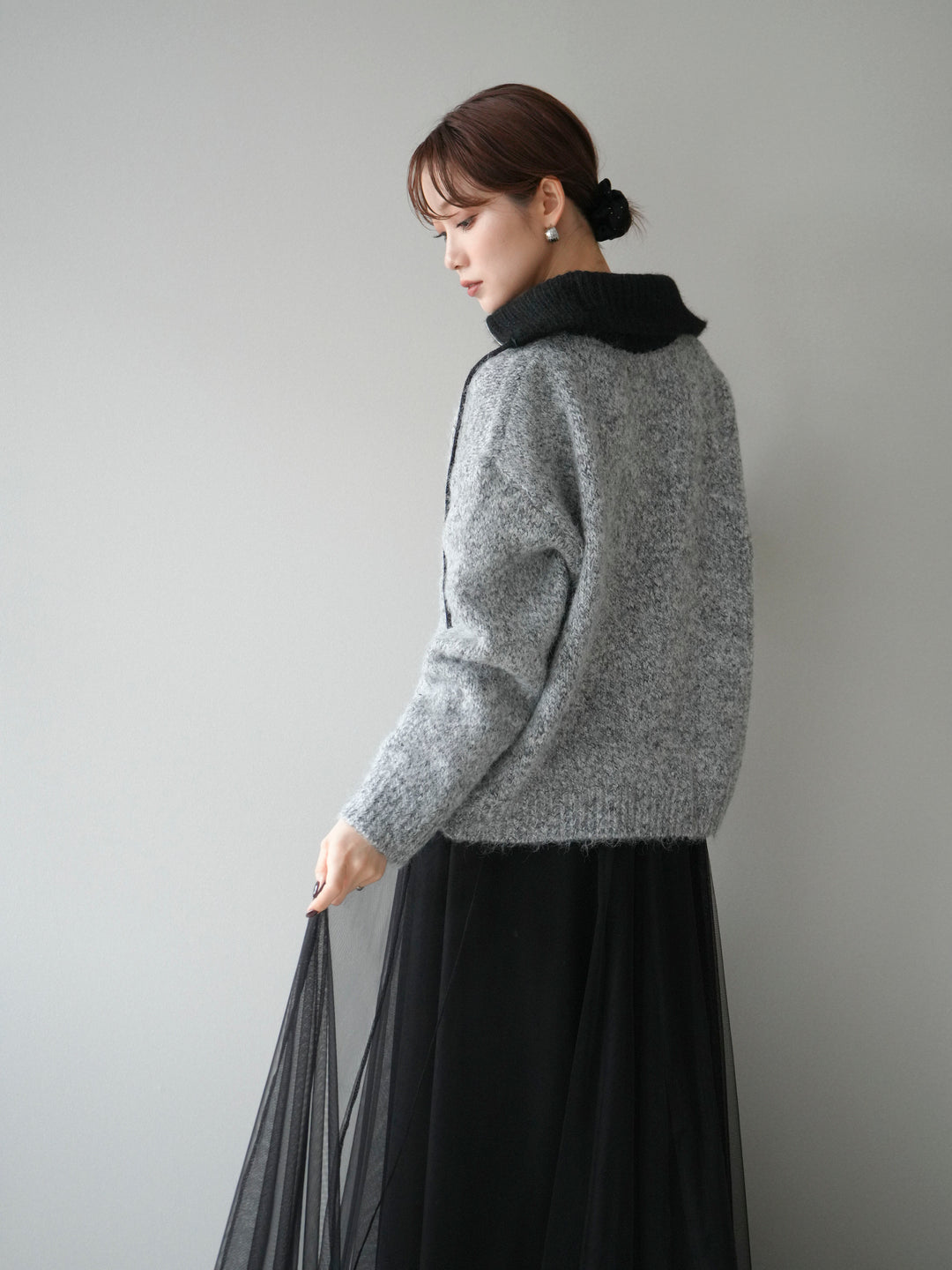 [予約]バイカラージップニットプルオーバー/gray