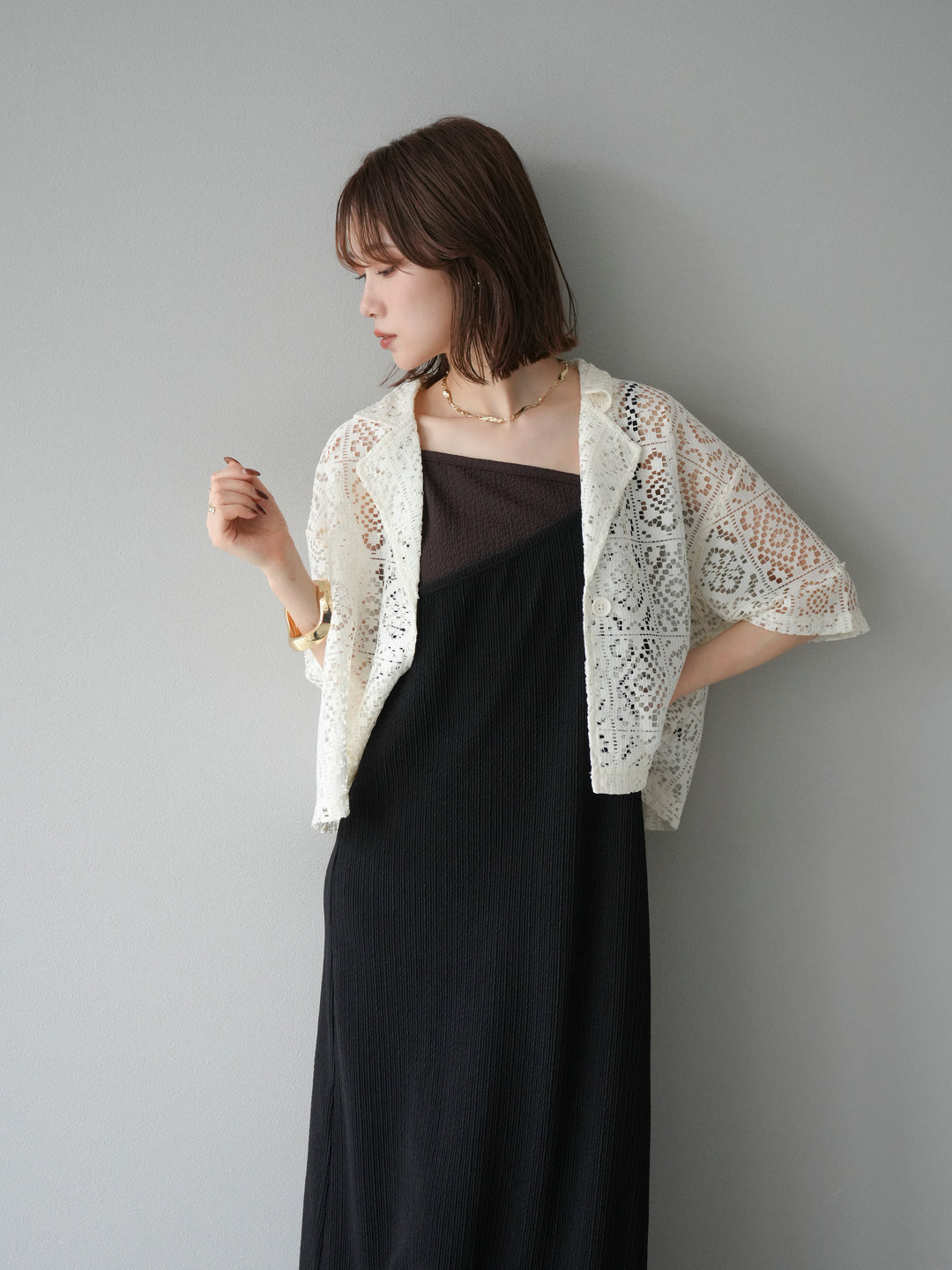 [予約]レースハーフショートジャケット/アイボリー