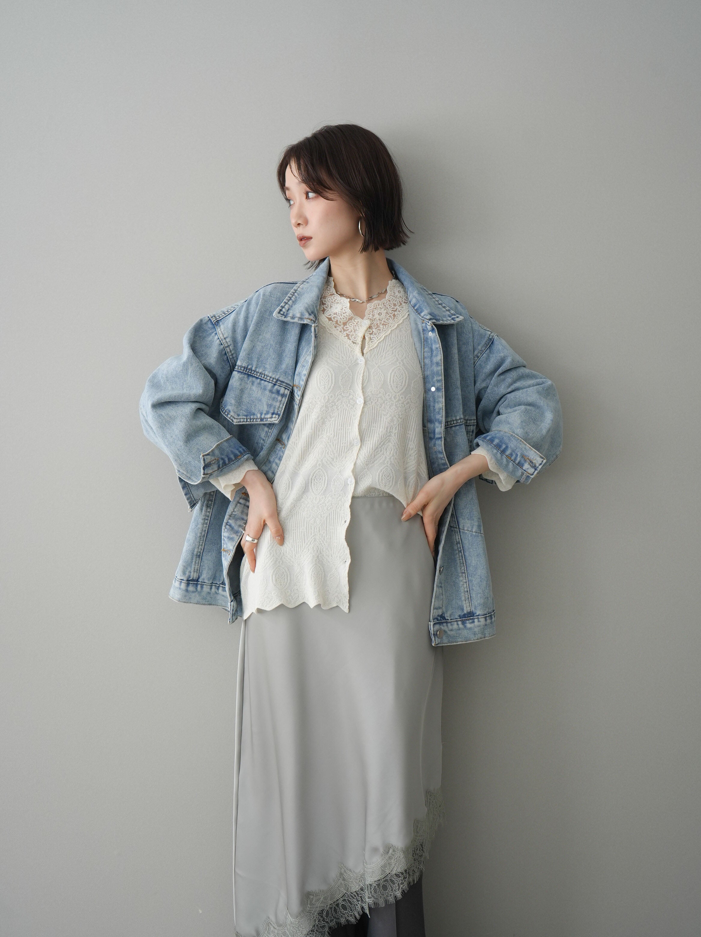 予約]デザインBIGポケットオーバーデニムジャケット/lightblue – Lumier