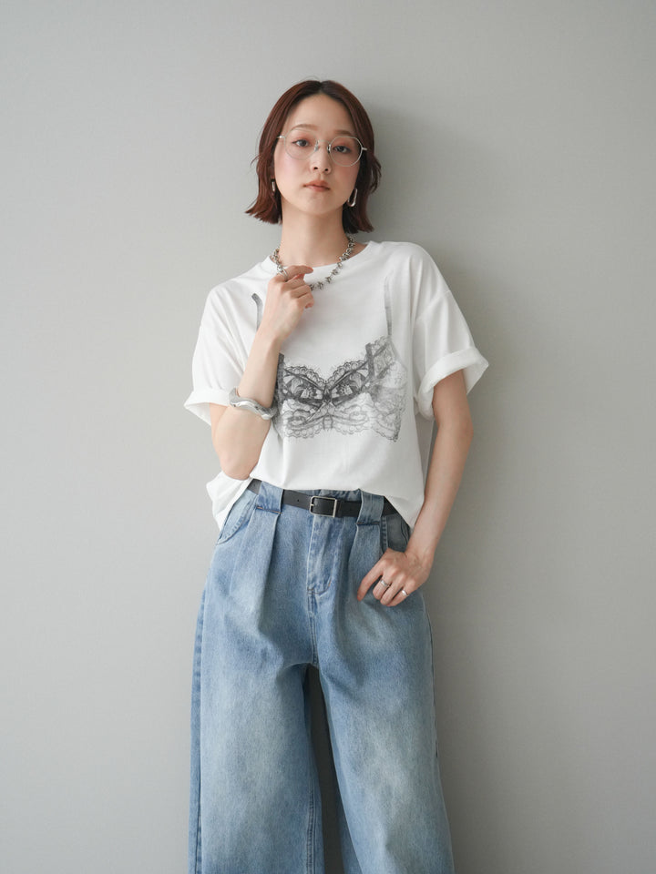 [予約]レースモチーフプリントTEE/off