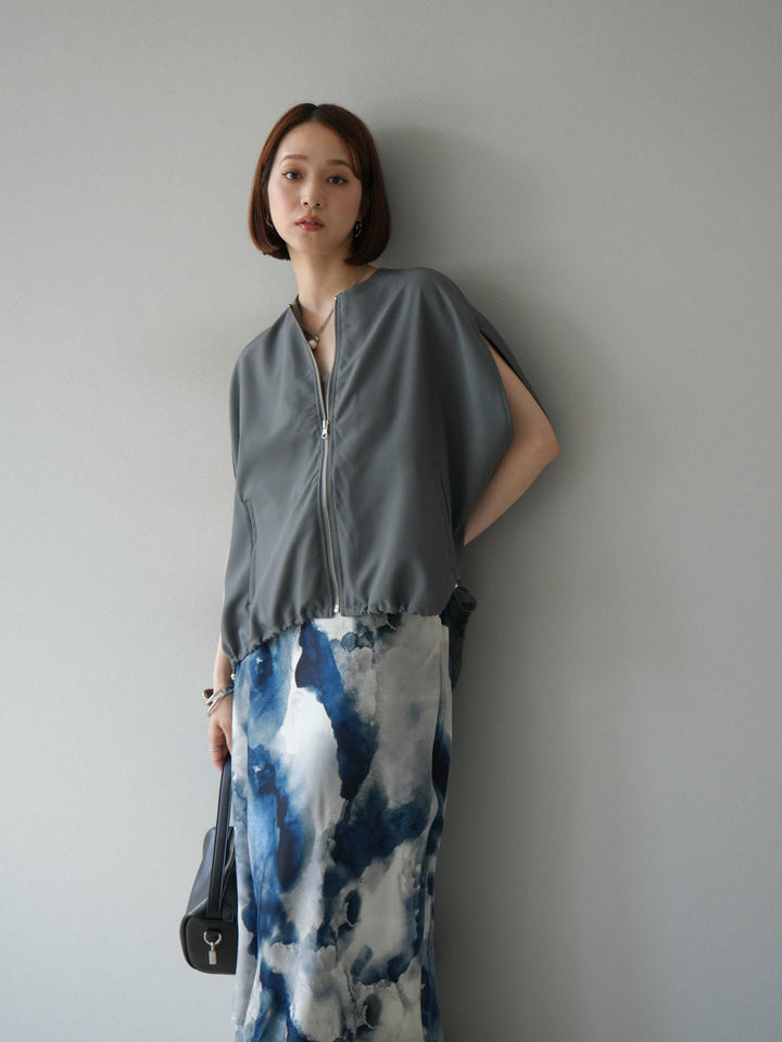 [予約]スリーブレスドロストZIPブルゾン/グレー