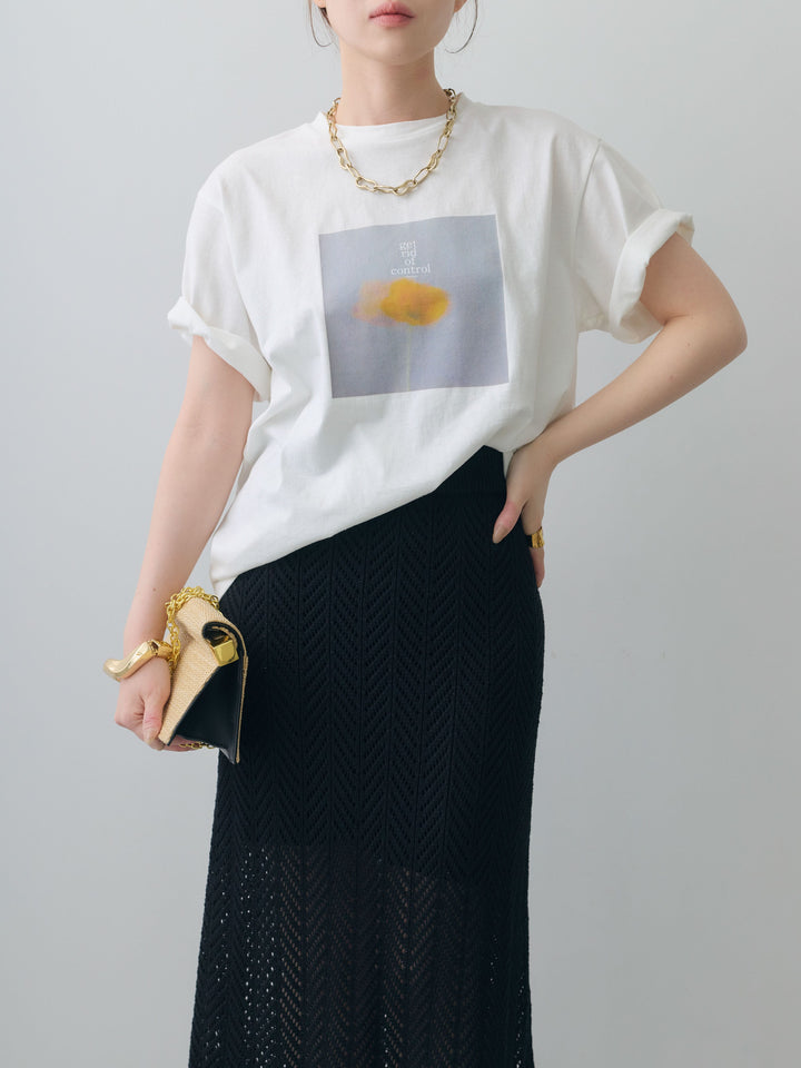 [SET]ニュアンスフローラルフォトTEE+クロシェシアーセミフレアスカート(2set)