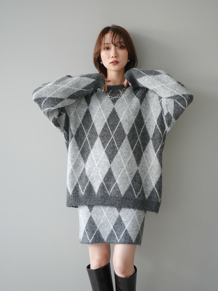 [SET]アーガイル柄ニットプルオーバー＆ミニスカート