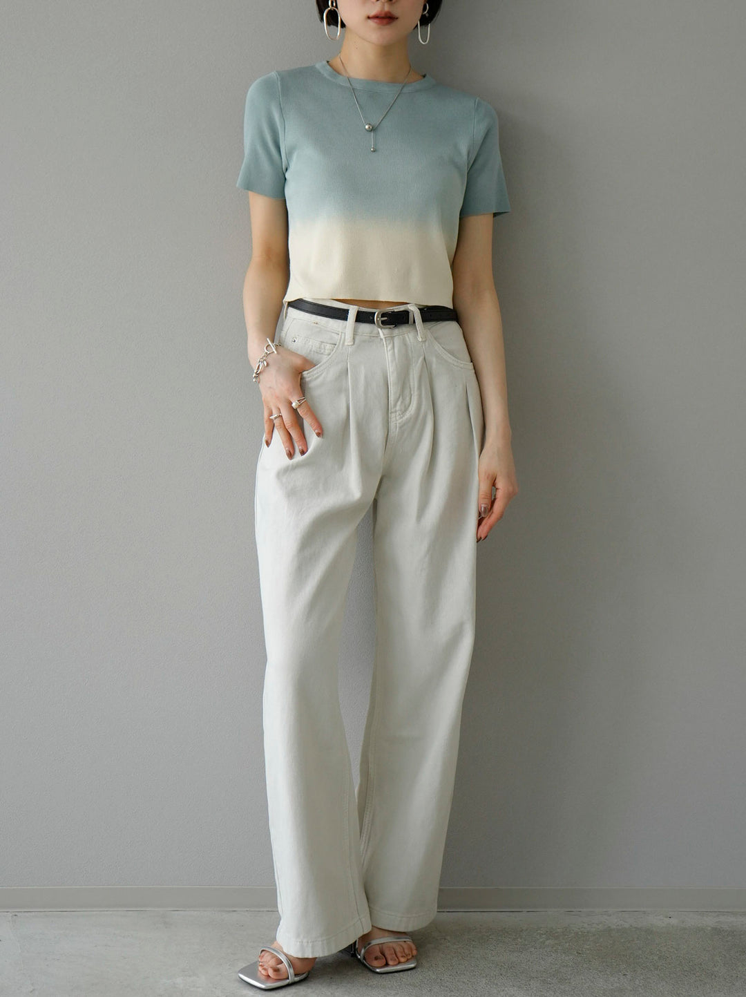 [Pre-order] Belted cotton tuck pants/ivory