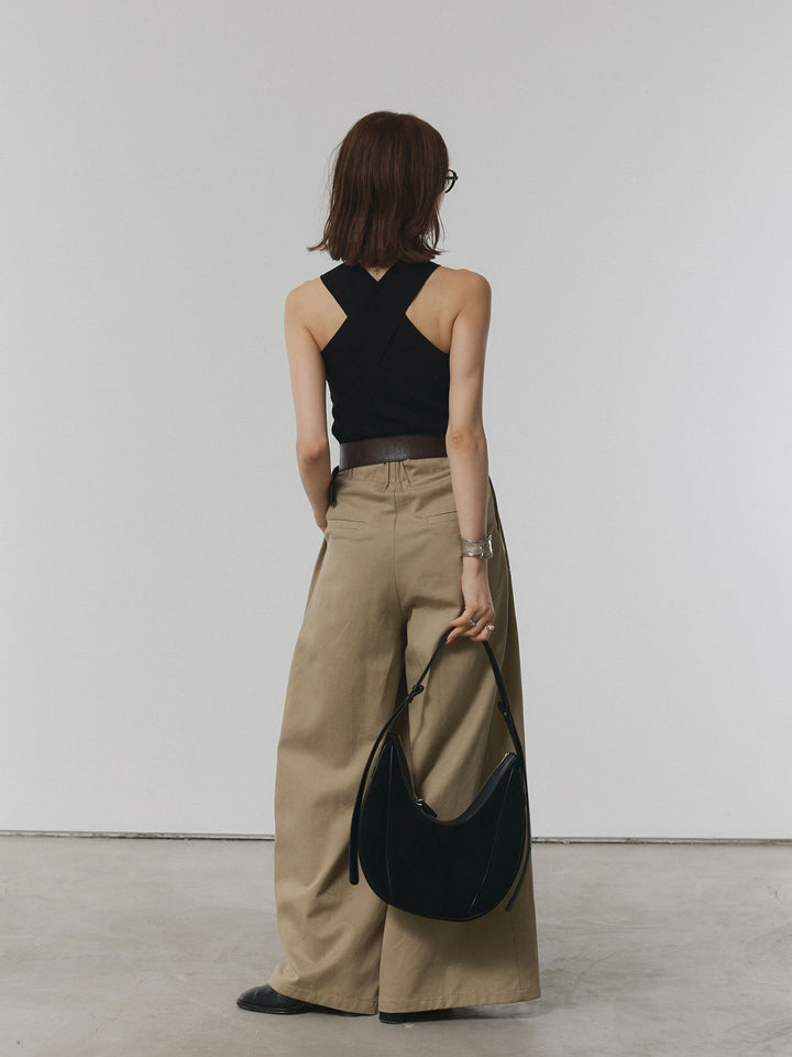 [予約]ベルト付ダブルループワイドパンツ/ベージュ