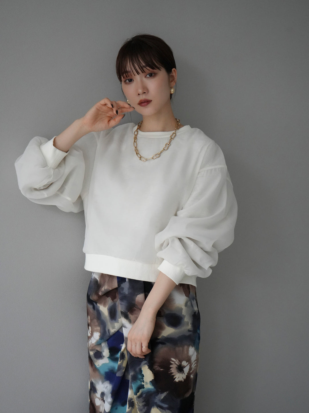 [予約]ラメシアーレイヤード裏毛クロップドプルオーバー/オートミール