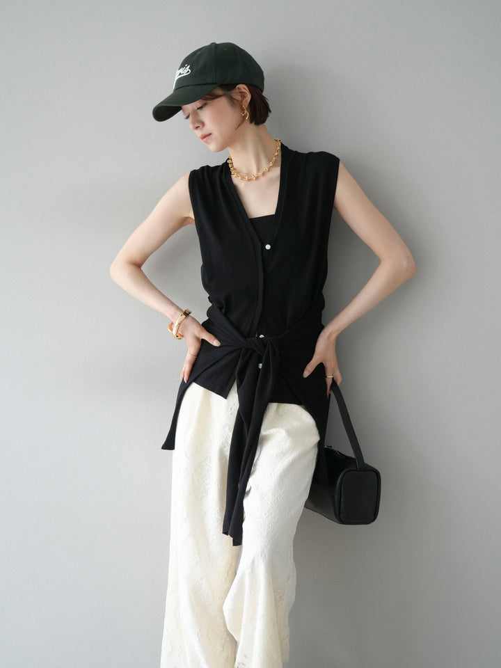 [SET]腰巻きデザインノースリーブニットカーディガン+選べるアクセセット(2set)