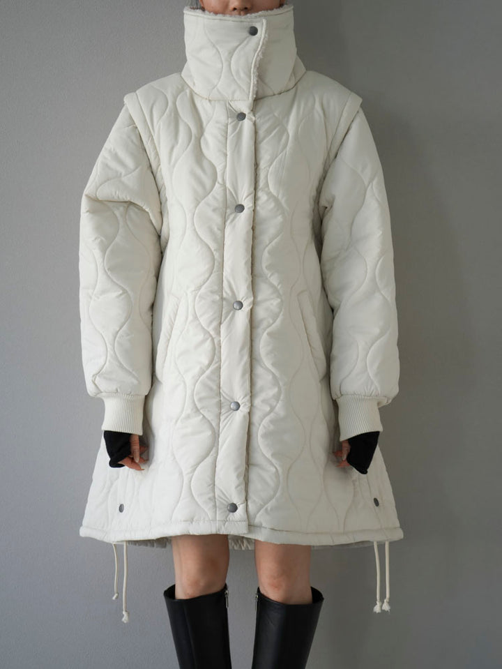 [Pre-order] 2-way quilted mid-length coat with fleece collar/ivory