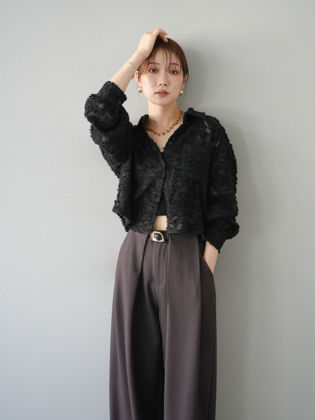 [予約]ジャガードショートシャツ/ブラック