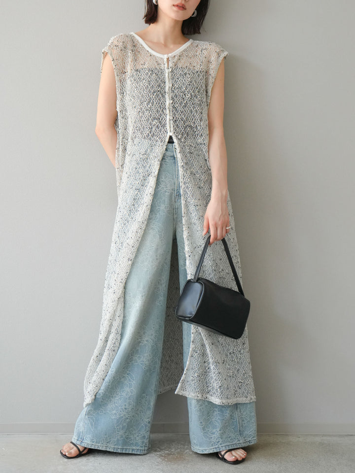 【預購】花提花牛仔寬褲/藍