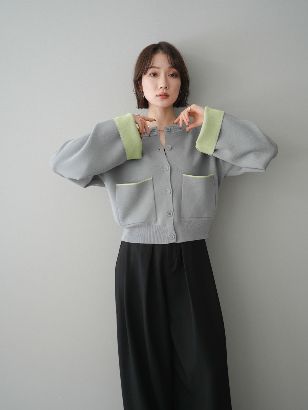 [SET]レーヨンポリダブルフェイスニットカーディガン+ベルトループデザインワイドパンツ(2set)