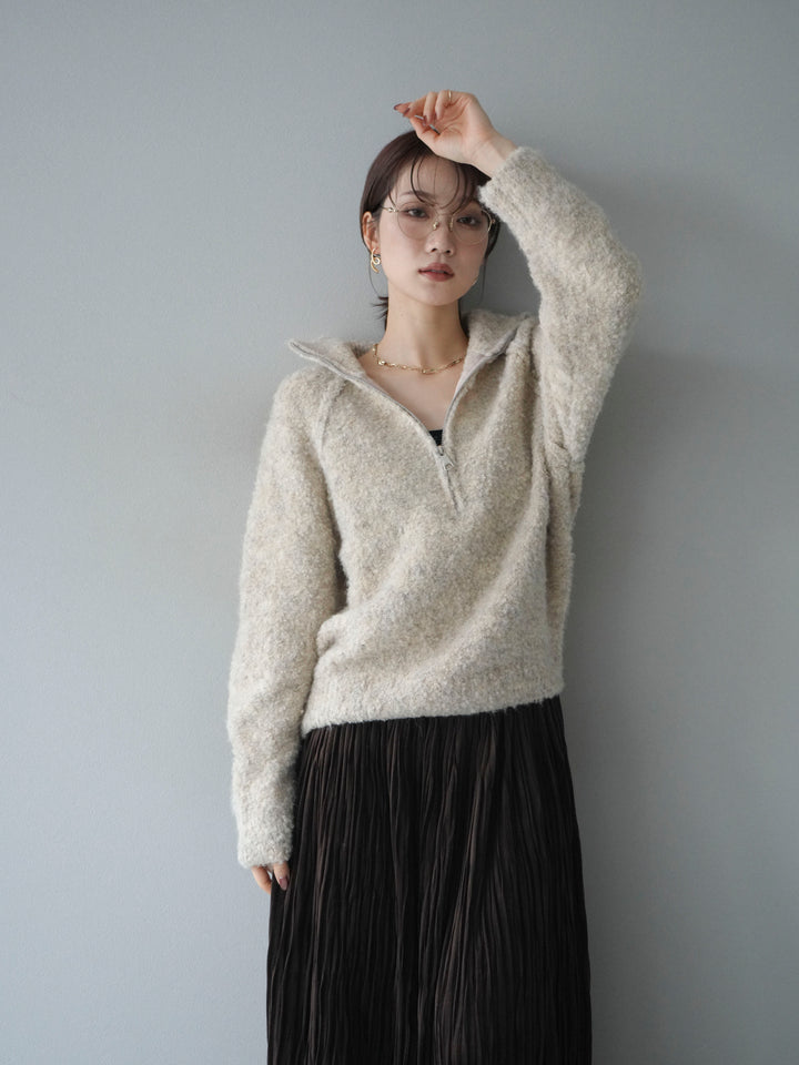 [予約]スタンドジップMIXブークレニットプルオーバー/beige