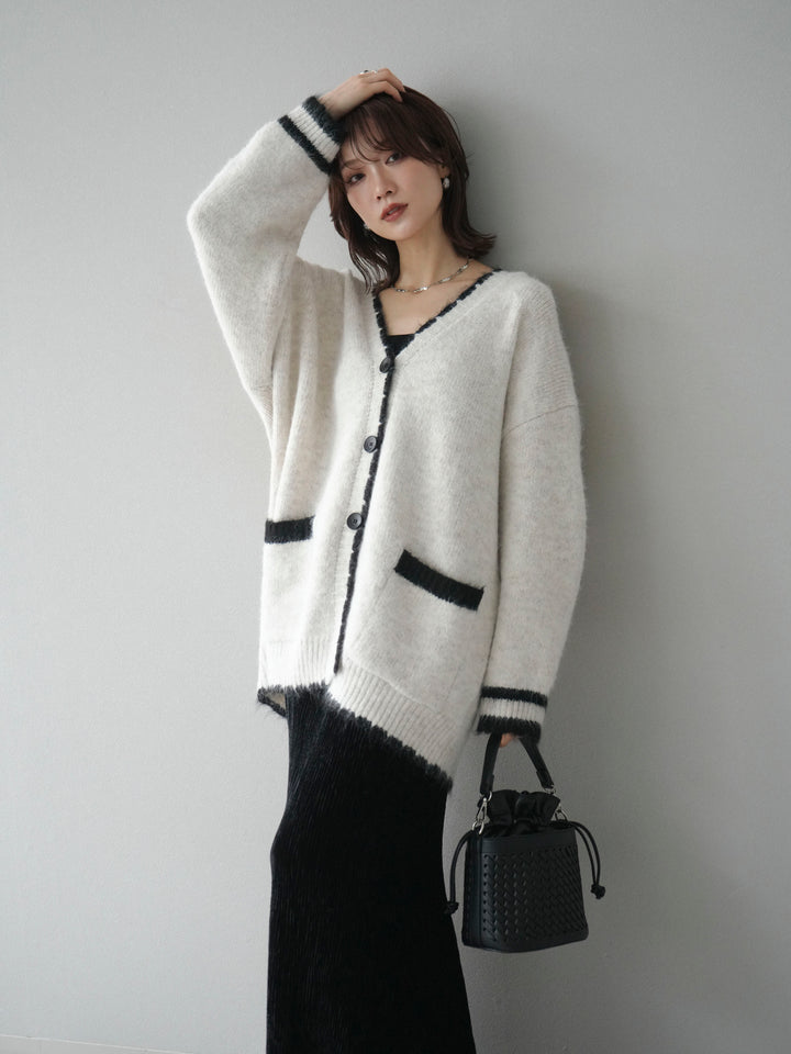 [予約]バイカラーラメニットカーディガン/ivory