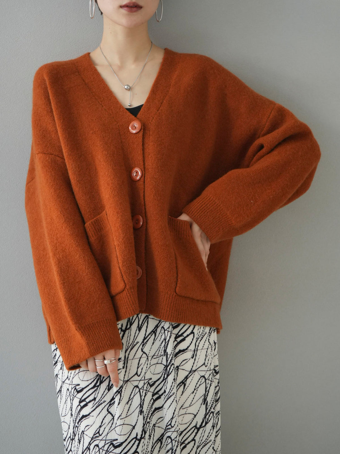 [Pre-order] Pocket knit cardigan/orange