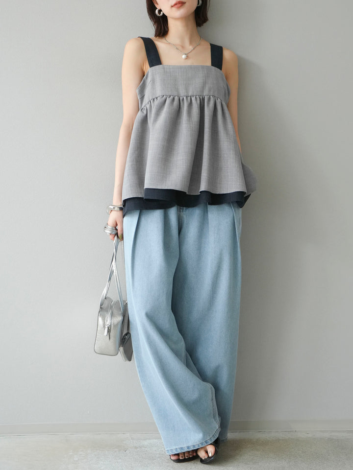 【預購】雙褶寬牛仔褲/漂白