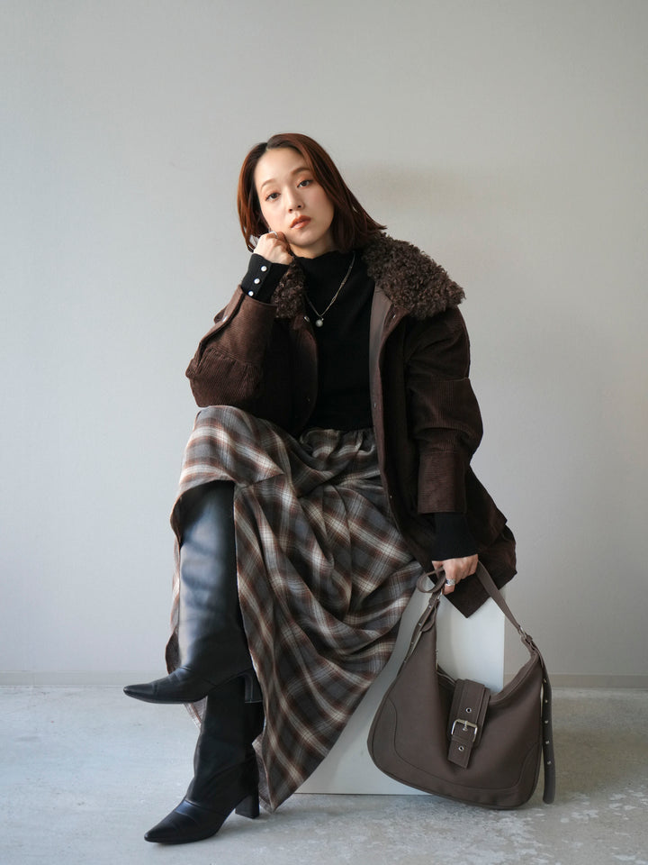 [予約]コーデュロイボア襟フライトジャケット/ブラウン