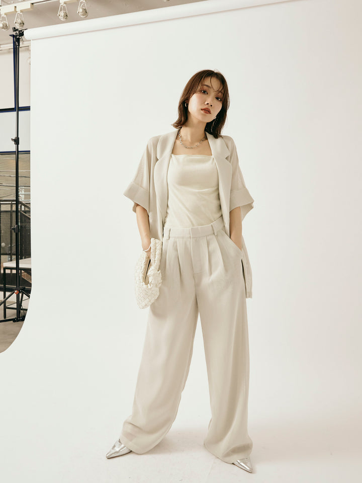 [予約]メッシュタックワイドパンツ/オフグレー