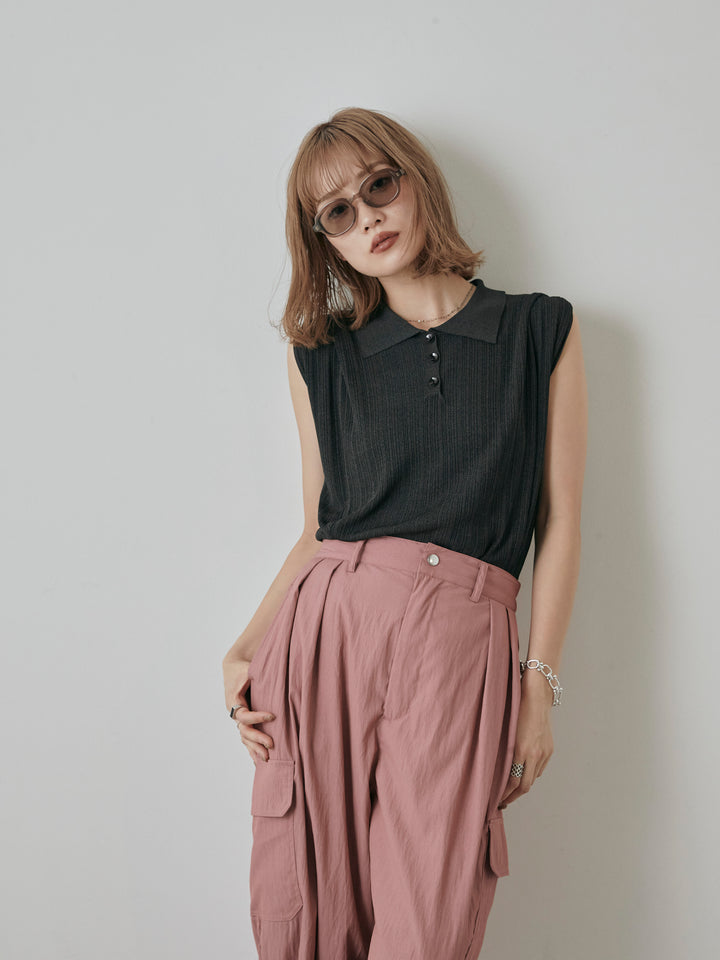 [予約]ランダムリブポロニットベスト/チャコール