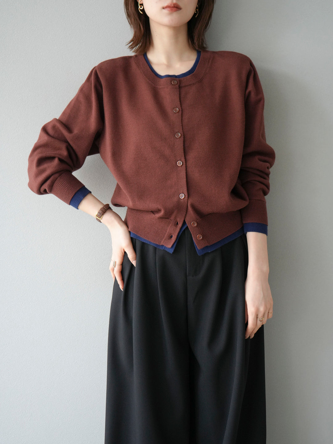 【SET】同色系疊穿開襟衫+雙褶寬褲（2件組）