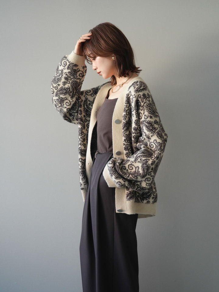 [予約]ペイズリー柄ニットカーディガン/brown