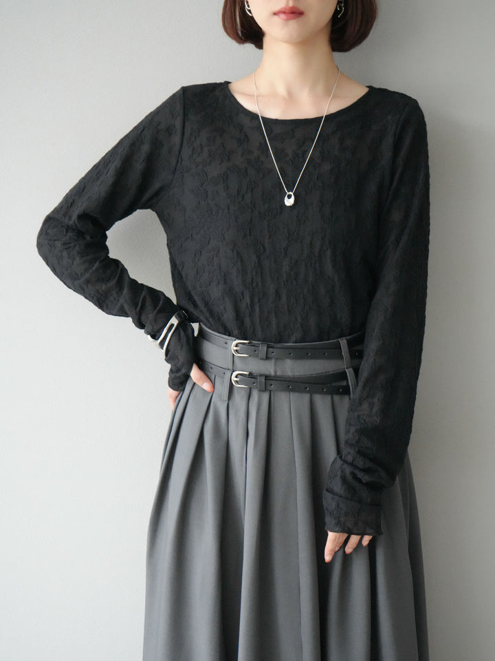 [SET]シアージャガードトップス+エステルプリーツスリットスカート(2set)