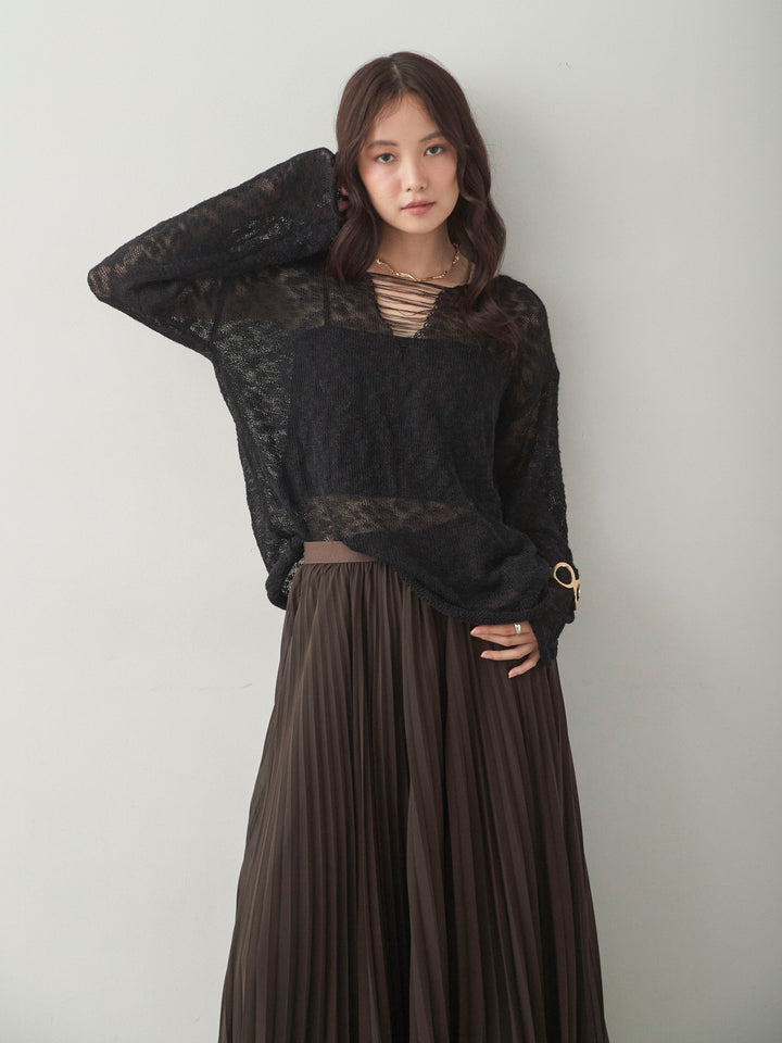 [SET]ネッククラッシュシアーニットトップス+ネッククラッシュシアーニットトップス(2set)