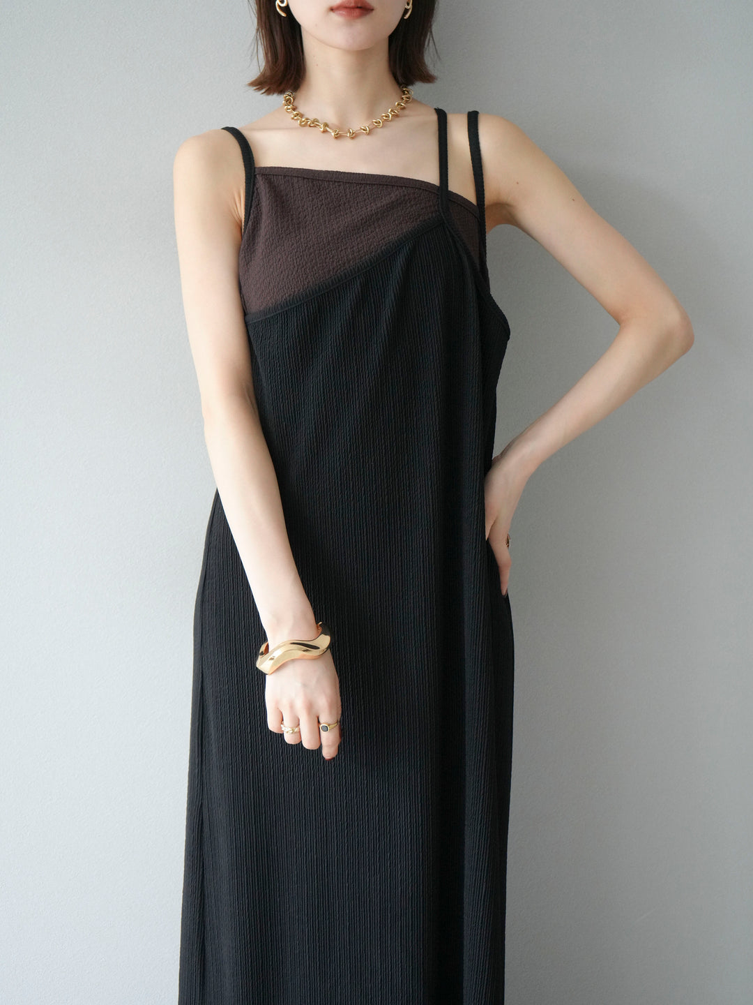 [予約]バイカラーレイヤードキャミワンピース/ブラック